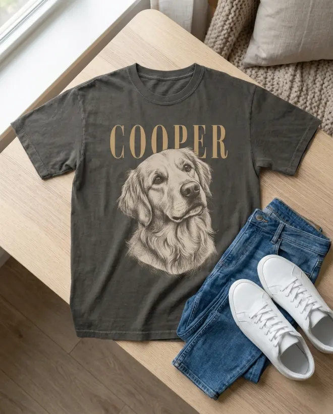 The printed t-shirt styled flat with jeans and sneakers